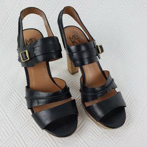 MRKT Womens Cork Platform Peep Toe Sandals Black Shoes 4" Chunky Heels Size 7